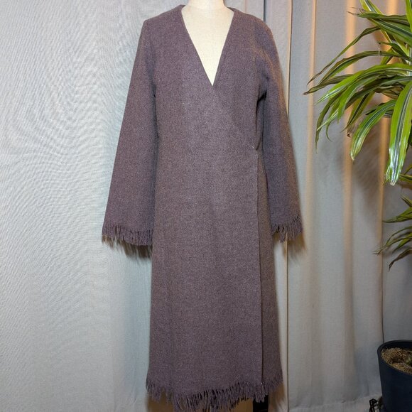 Erica Tanov Wool Coat Purple Long Coat Fringe Peacoat Size 1 Small 6 8 - Picture 1 of 14